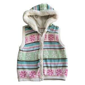 Gymboree Girls Sweater Vest Hooded Snowflake Knit Size 5-6